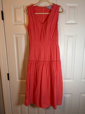 Draper James Coral Eyelet V-Neck Midi Dress